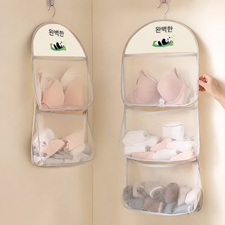 가정용 3단 팬더·웃는 얼굴 걸이형 수납주머니 속옷 양말 주방 침실 정리망