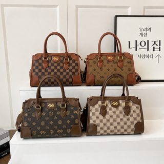 2025 신형 크로스보더 대용량 가방 여성 프린트 알파벳 체크 숄더 크로스 핸