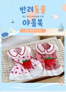 홍홍펫 딸기 강아지 원피스 소형견 봄여름 반려견 옷 레드 핑크 XS-7L