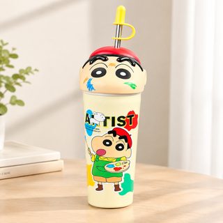 입체 뚜껑 스테인리스 빨대 보온 텀블러 600ml