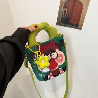 작은 사람들 귀여운 낙서 캔버스 가방 2026 여자 개성 삽화 물통 가방 서양식
