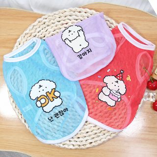 애완동물 옷 오리지널 상큼 패션 여름 얇은 고양이 개 옷 통기 격자 귀여운 만화 강아지 프린트