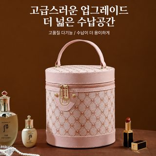 PU 원형 대용량 방수 휴대용 메이크업 가방 화장품 파우치 거울 포함 다기능