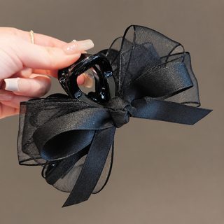 블랙 망사 리본 집게핀 여성 헤어클로우 고급스러운 통근 올림머리 헤어 액