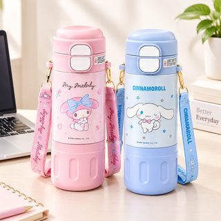 어린이 등교용 빨대 보온물병 480ml 316 스테인리스 어깨끈 물통