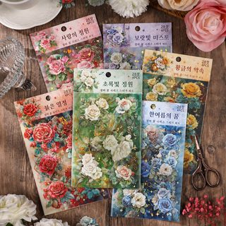 悦真蔷薇花开特油烫金切膜手帐贴纸 防水pet手账素材贴画创意贴纸