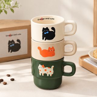 귀여운 고양이 도자기 스태킹 머그컵 커피잔 선물용