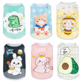 강아지 고양이 여름 조끼 캐릭터 프린트 통기성 반려동물 얇은 옷