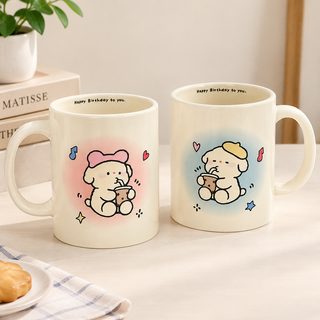 귀여운 강아지 도자기 머그컵 350ml 커피잔 생일 선물