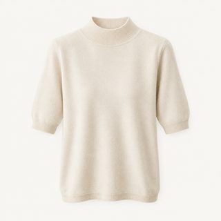 신상 중소매 니트 여성 하프 터틀넥 백합 캐주얼 심플한 기질 커버 단색 루즈한 베이스 상의