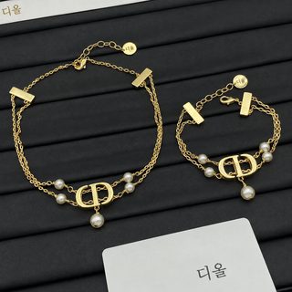 디네 진주 알파벳 돼지코 목걸이 팔찌 세트 여성 패션 체인 액세서리