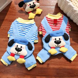 고양이 가을 보온 옷 카툰 스트라이프 하네스 연결형 레이어드 사족 의류