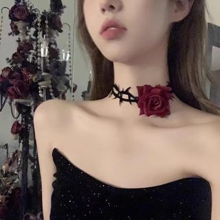 벨벳 장미 거미 쇄골 체인 초커 소규모 디자인 목걸이 할로윈 액세서리 개