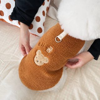 겨울 기모 강아지 고양이 조끼 보온 반려동물 곰돌이 캐릭터 민소매 베스트