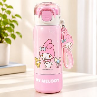 어린이 학생 휴대용 스테인리스 보온 물병 빨대 텀블러 380ml