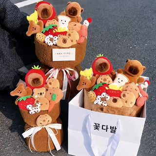 아이디어 카피바라 인형 꽃다발 복어 털털 피규어 꽃다발 발렌타인데이 선