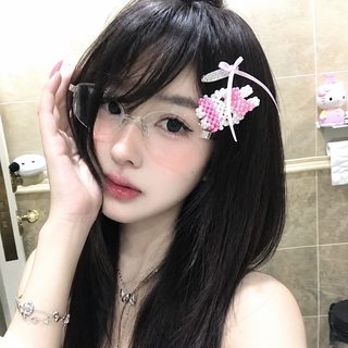 여성 토끼 머리핀 핑크 리본 비즈 집게핀 앞머리 포인트 헤어핀