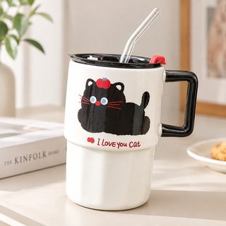고양이 일러스트 도자기 머그컵 420ml 홈카페 물컵