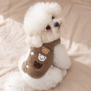 애완동물 옷 곰돌이 세 마리 스웨이드 조끼 가을 겨울 기모 강아지 옷 강아