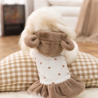 강아지 고양이 겨울 하트 곰돌이 패딩 원피스 소형견 보온 애견 옷
