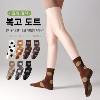 여성 면 중목 요가 양말 레트로 빅도트 필라테스 항균 탈취 사계절 삭스