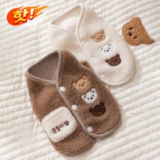 겨울 강아지 고양이 곰돌이 캐릭터 도톰한 보온 플리스 조끼 후드 티셔츠