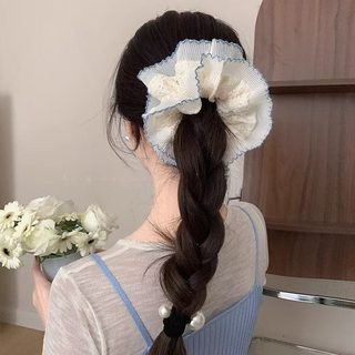 한국계 체크 레이스 대장 헤어링녀 2026 신상 머리끈 ins 바람 오버사이즈 똥머리 장식 머리꽃
