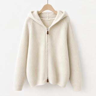 디자인 감각 더블 지퍼 후드 니트 니트 카디건 여성 봄가을 겨울 나른한 바람 루즈핏 코트
