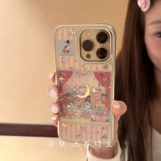 핑크 스트라이프 삼려갈매기 파티 아이폰 케이스 입체 스탠드 자기흡입 매