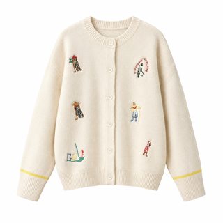 2025 F/W 여성 자수 캐릭터 라운드넥 루즈핏 니트 가디건 긴팔