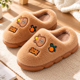 카피바라 겨울 면 슬리퍼 여성 자택 실내 보온 두꺼운 바닥 기모 커플 가방
