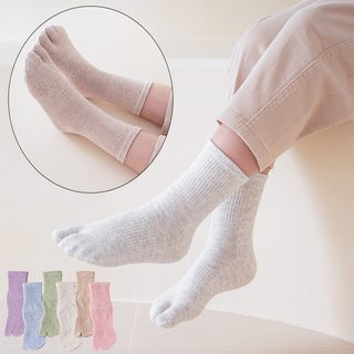 아동 두 발가락 양말 면 스포츠양말 보풀 방지 단색 중목 봄가을겨울 학생
