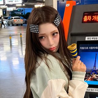 여성 헤어핀 블랙 도트 아세테이트 스프링핀 사이드 앞머리핀 큐빅 BB핀