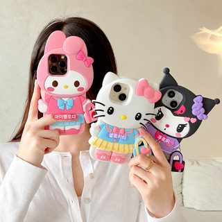 캐릭터 가방형 실리콘 아이폰 케이스 쿠로미 KT 고양이 메러티 아이폰11~17