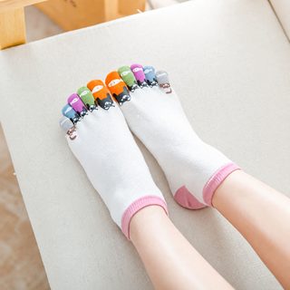 여성 캐릭터 다섯 발가락 면 양말 여성 짧은목 컬러 발가락 땀흡수 사계절