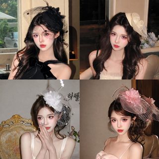 프랑스식 복고 망사 미니 중절모 헤어핀 여성 머리장식 생일 파티 사진촬영