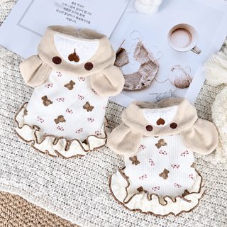 신상 펫 가을 겨울 기모 보온 원피스 카와이 강아지 고양이 소형견 옷 한일 견인복