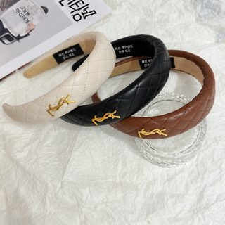 고급 PU 가죽 스펀지 볼륨 헤어밴드 여성용 복고풍 체크 머리띠