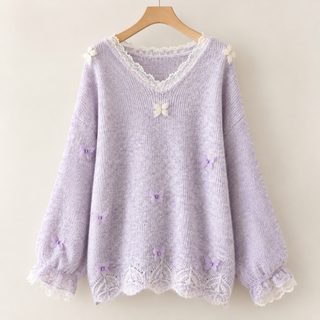 라지 프렌치 레이스 니트 여성복 겨울 패션 소프트 찰스웨터 레깅스 통통 MM 루즈핏 날씬한 상의