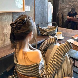 韩国同款秋冬新款豹纹抓夹高级感后脑勺大号盘发鲨鱼夹设计发饰