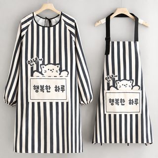 양기 캔버스 요리 덮개 주방 가정용 앞치마 음식 전용 긴 소매 작업복 오염 방지 통기 앞허리 여자