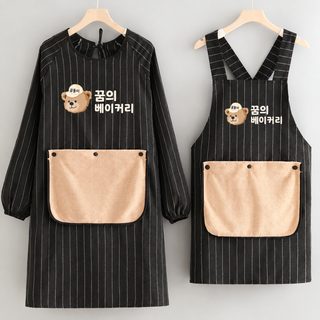 캐릭터 면 긴팔 앞치마 주방용 손닦이 타월 포켓 방오 통기성 요리 작업복