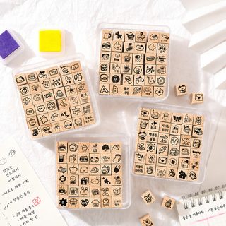 웨전 귀여운 원목 스탬프 다이어리 꾸미기 어린이 DIY 손장부 도장 4종