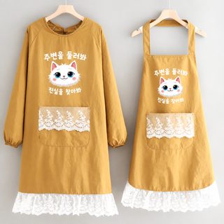 물벼락 방지 덮개 주방 가정용 앞치마 베이킹 밀크티 가게 앞허리 작고 청신한 긴 소매 인쇄 음식 작업복
