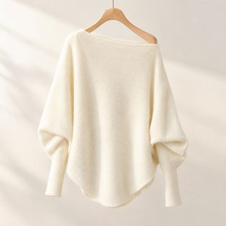 프렌치 경숙풍 일자 칼라 비스듬한 어깨 니트 스웨터 봄가을 겨울 이완감