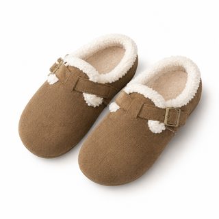 여성 겨울 퍼안감 버켄슈즈 빈티지 통굽 방한 털신 캐주얼 벨크로 슬리퍼
