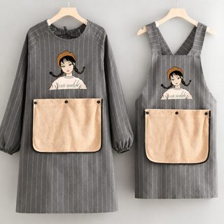 신형 서양 가스 블라우스 주방 가정용 앞치마 식당 여성 작업복 프린트 요