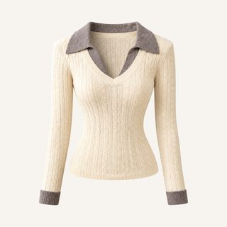 학원풍 휴가 두 벌 폴로 칼라 니트 여자 초봄 순수 욕망 v 칼라 상의 레깅스 안에 꽈배기 스웨터