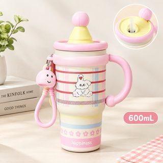 캐릭터 손잡이 빨대 보온 텀블러 600ml 사무실 물컵