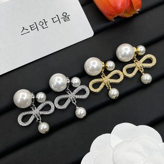 D家 프린지 리본 진주 스터드 귀걸이 여성 데일리 패션 이어링
